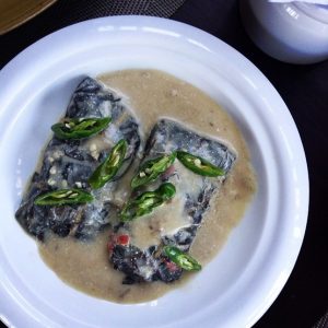 Linapay are plates of taro leaves stuffed with shrimp