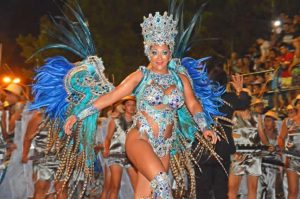 The participants in the comparsas of the carnivals of Paso de los Libres wear colorful and bright costumes