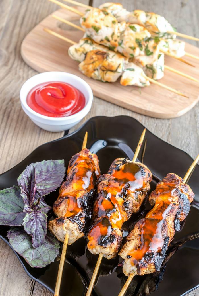 Yakitori is skewered meat that is accompanied by sauces