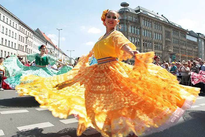 People perform dance and music performances at the Carnival of Cultures parade