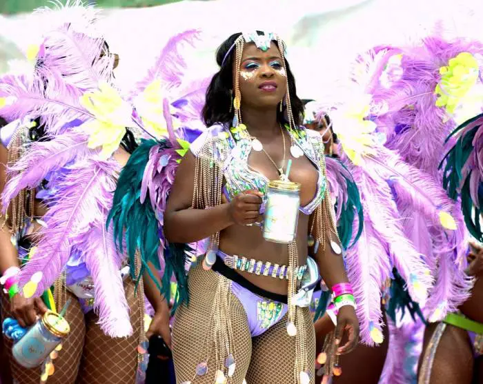 People wear colorful costumes at the Vincy Mas in St. Vincent and the Grenadines