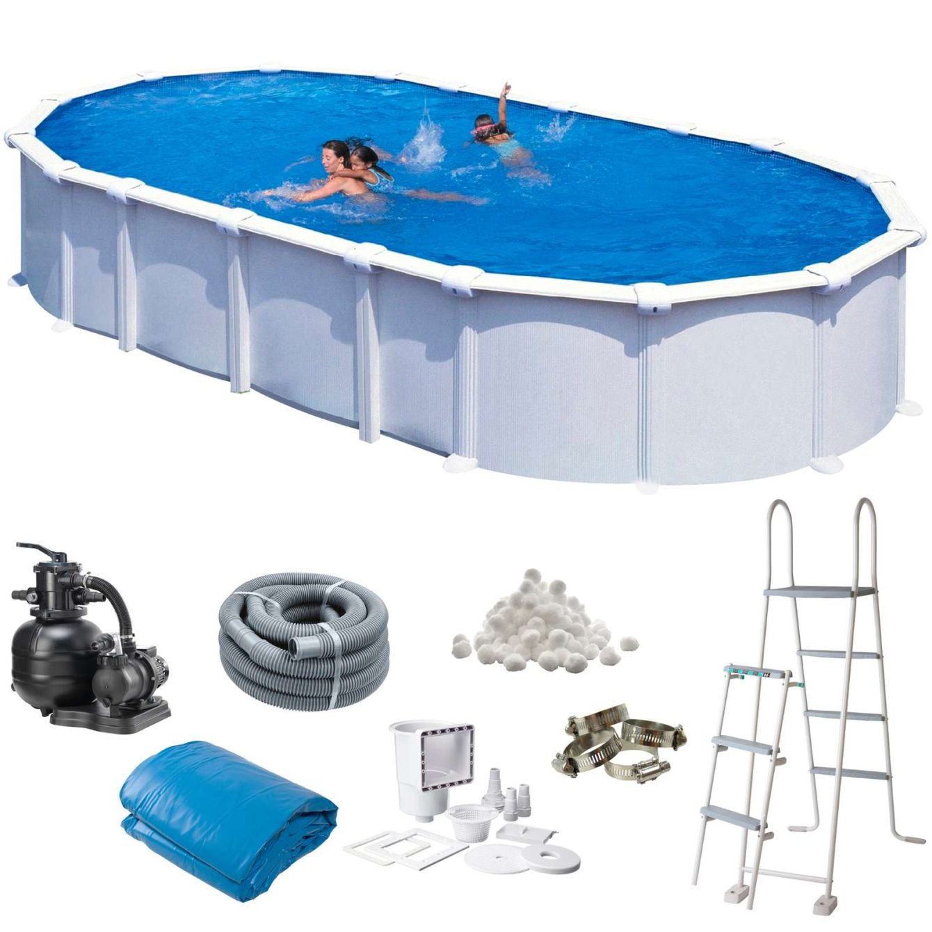Ovalt Basic hvitt bassengsett (9,15 m x 4,7 m x 1,3 m)