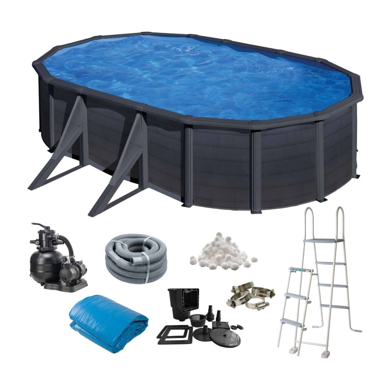 Ovalt Basic™ antrasittgrått bassengsett (5 m x 3 m x 1,2 m) - Bilde 2