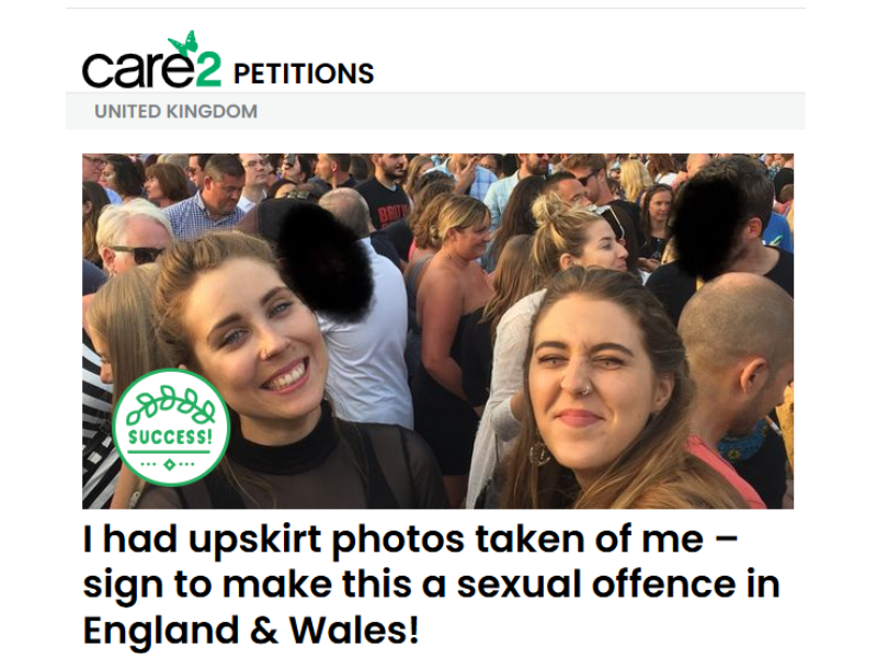 Screenshot of anti-upskirting petition