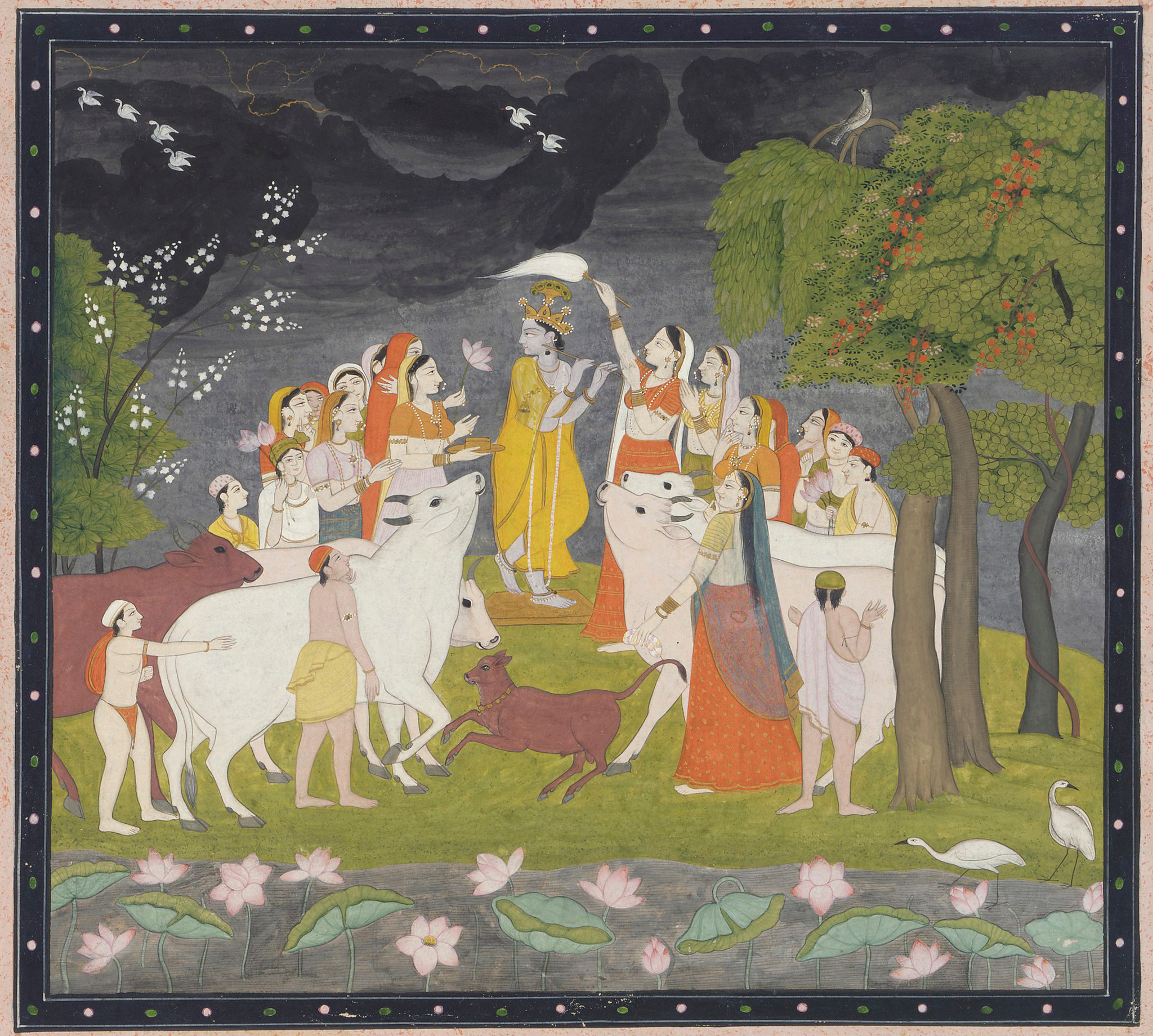 Krishna playing flute with the gopis