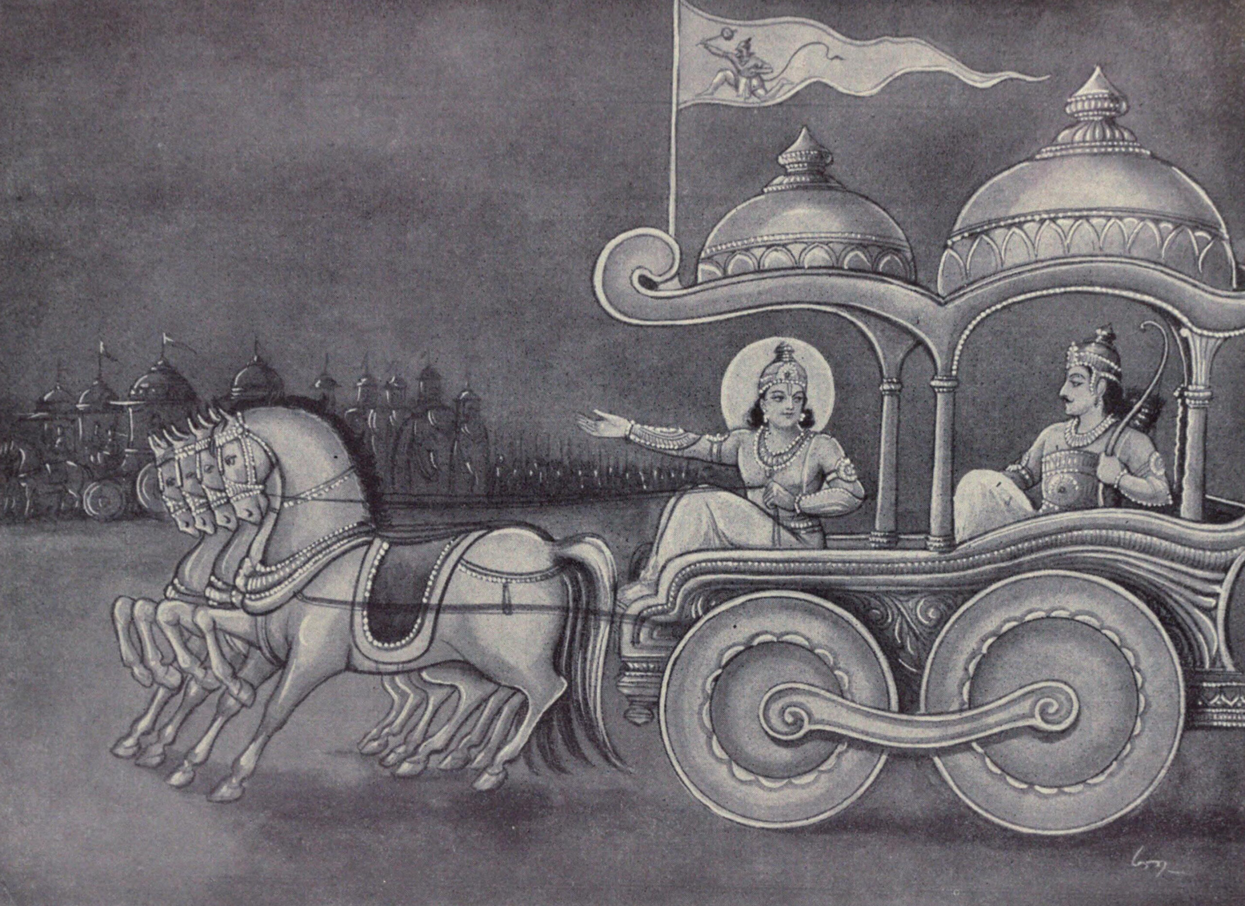 Kṛṣṇa and Arjuna on the chariot