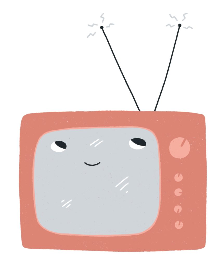 Illustration af et tv med antenner