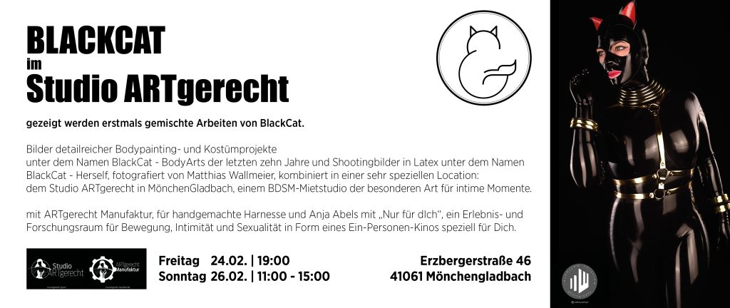 Ankündigung Ausstellung BlackCat im Studio ARTgerecht, Mönchengladbach 2023