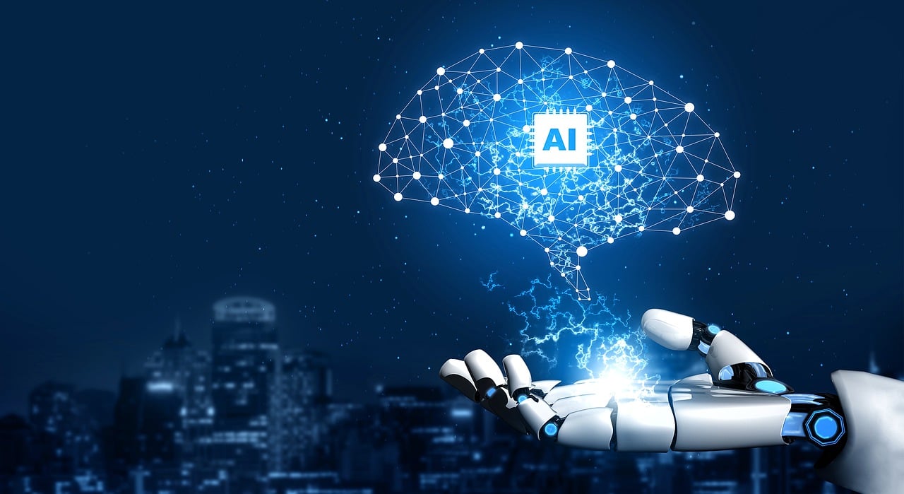 a robot hand with a brain and lights
