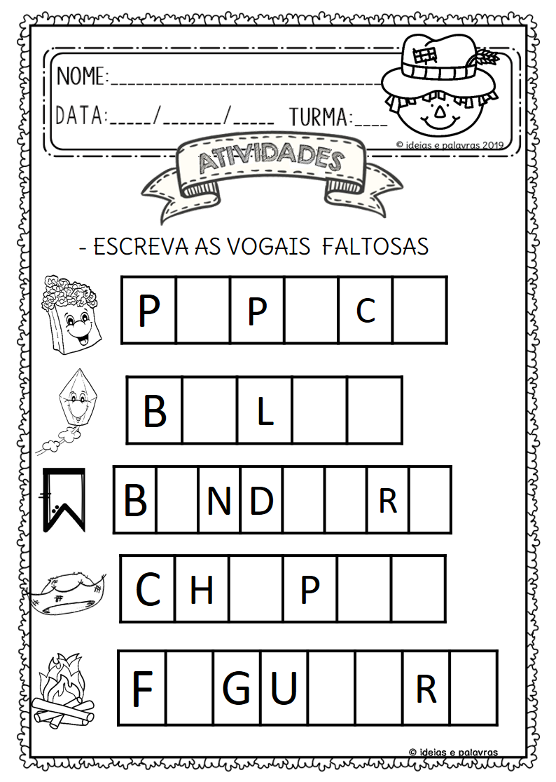 Atividade para Completar Palavras com Vogais - Twinkl