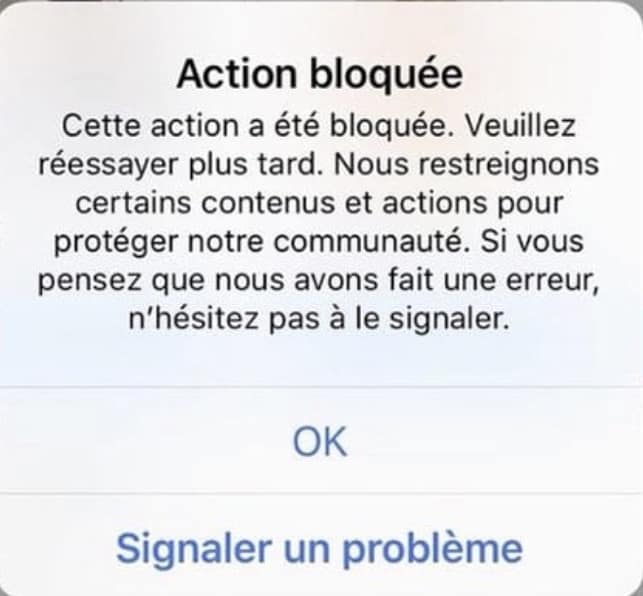 Action bloquée Instagram