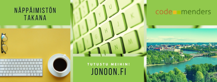 Collage of white keyboard and coffee cup on yellow background bottom left corner, up in the middle green keyboard, bottom right corner view of capital region coast from the sea and archipelago.