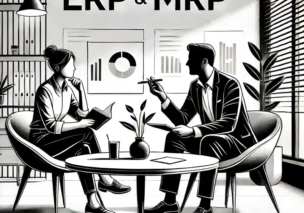 two persons discussing ERP about Material Requirements Planning