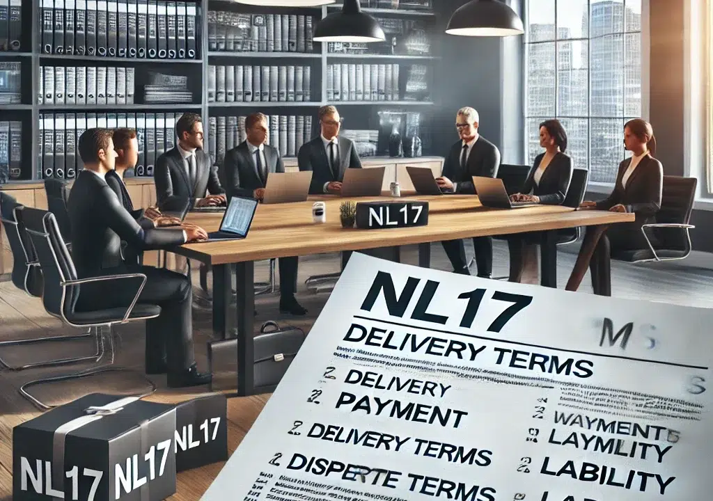 a business setting where professionals are discussing the NL17 terms