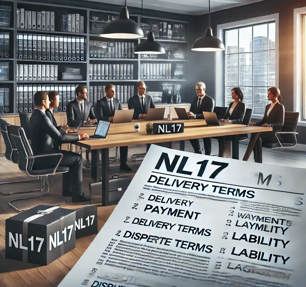 a business setting where professionals are discussing the NL17 terms