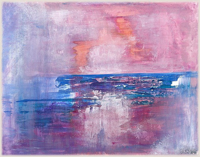 L'heure violette tableau sur papier, gouache et gesso, 23 x 29 cm, par Miryl