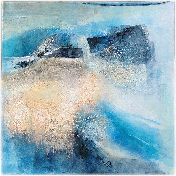 Paysage imaginaire abstrait texturé, tableau peinture acrylique, fine art, by Miryl