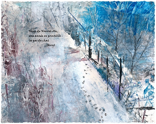 Haïku, texte et illustration, peinture sur papier, 25 x 19 cm, par Miryl, 2020