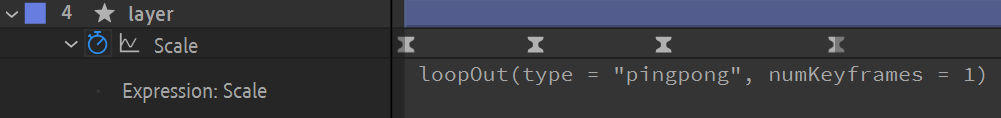 After Effets screenshot: loopOut( type = "pingpong", numKeyframes = 1)