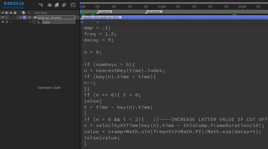 After Effects Screenshot of intertial bounce expression