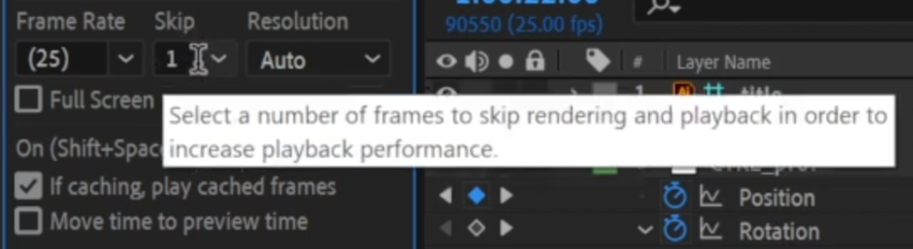 After Effects screenshot skip frame tick box, dialog box