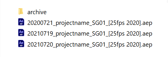 Windows Explorer Screenshot of folder structure, project file naming