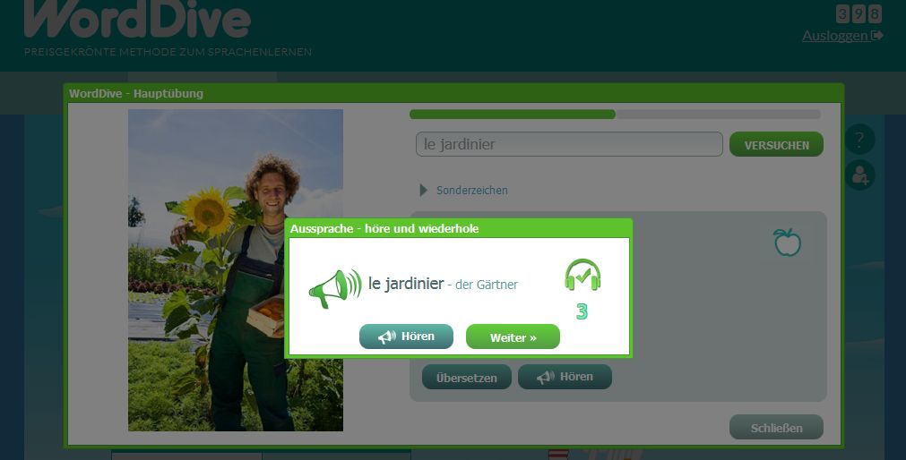 Eine Sprache online lernen mit WordDive