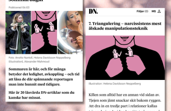 Skärmdumpar från Dagens Nyheter om 20 mest läsvärda reportagen för sommarläsning