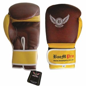 Boom Pro Leather Boxing Gloves MMA Training Punch Bag Sparring Muay Thai Mitts