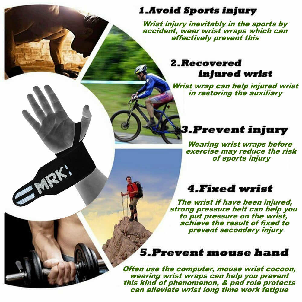 Weight Lifting Wrist Straps Elasticated Gym Wraps Grip Body Building UK-1