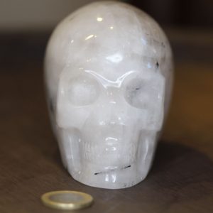 Crâne de cristal en quartz tourmaline 738g