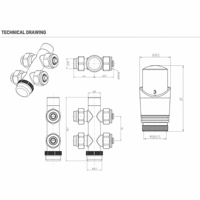 Radiatorkraan – Bewonen Alento aansluitset 1/2" – 3/4" met thermostaatknop – recht – chroom #1