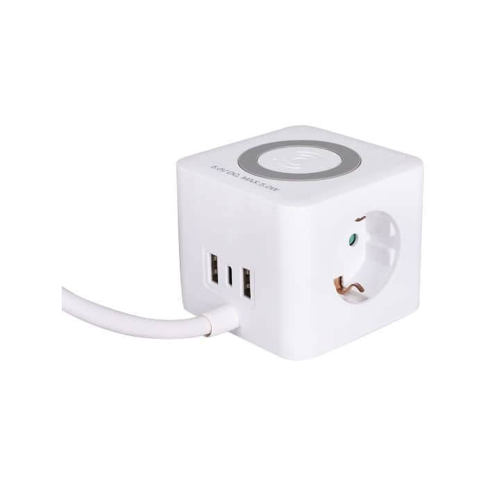 Q-Link Stekkerdoos 3-voudig – randaarde – Powercube – 3 x USB – 3 x 1.5 mm², 1.5 m – wit #1