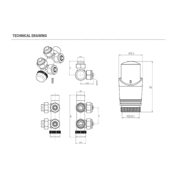 Radiatormontageonderdeel – Belrad Aansluitset – Voor Midden Uitgang- Muur Chroom- M 30 – EK x16x2 #2