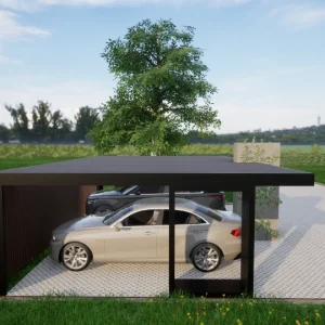 Design 2 Carport m. bærende væg og træ panel