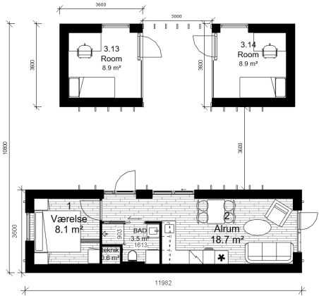 43 m² & 13+13 m²