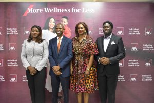 L-R: Chief Client Officer Insurance, AXA Mansard, Rashidat Adebisi; Chief Executive Officer, AXA Mansard Health, Tope Adeniyi; Chief Customer & Marketing Officer, AXA Mansard Insurance, Jumoke Odunlami and Country Director, Moove, Taiwo Ajibola, during the press conference to launch the new AXA Mansard Health, ‘More Wellness For Less’ Campaign in Lagos.