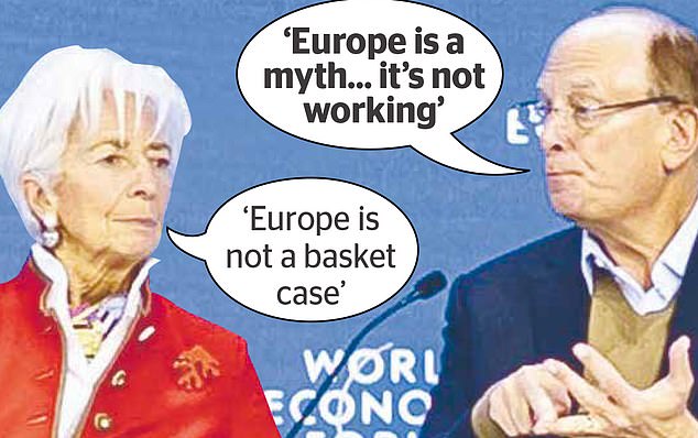 Clash: European Central Bank boss Christine Lagarde (left) and Larry Fink in Davos