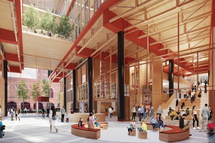 Looking out of the planned library extension towards St Pancras railway station