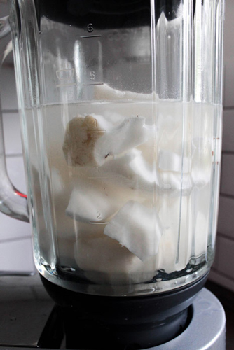 Coconut and water in blender