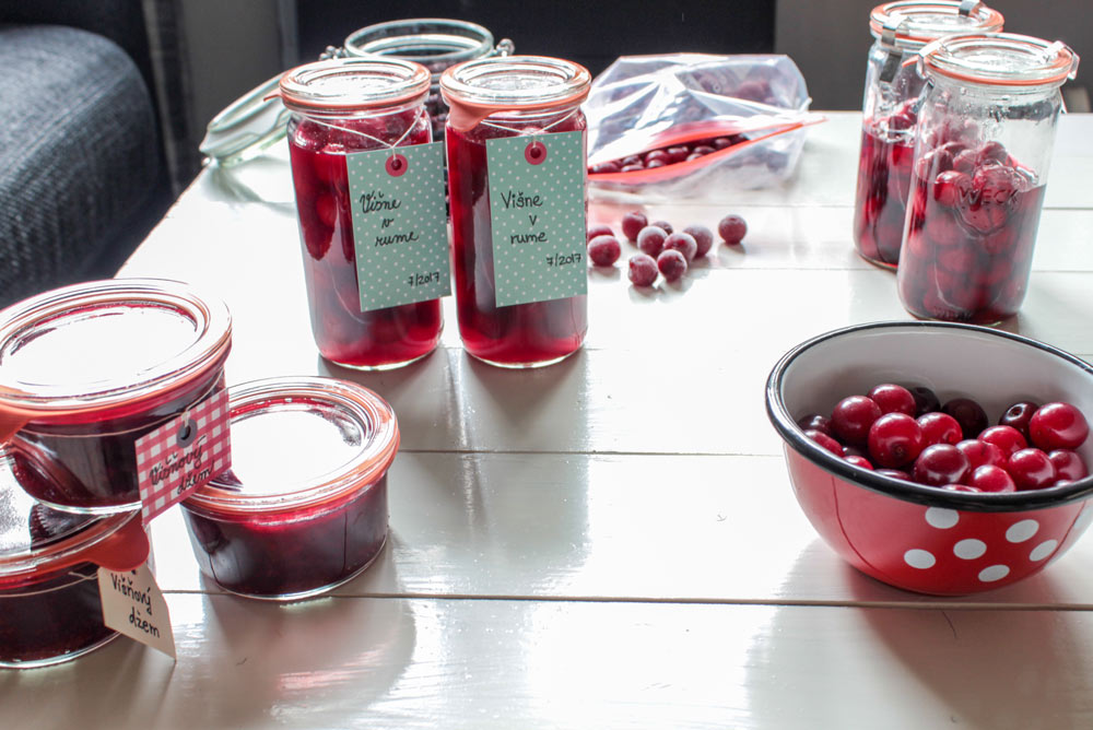 Sour cherries in jars