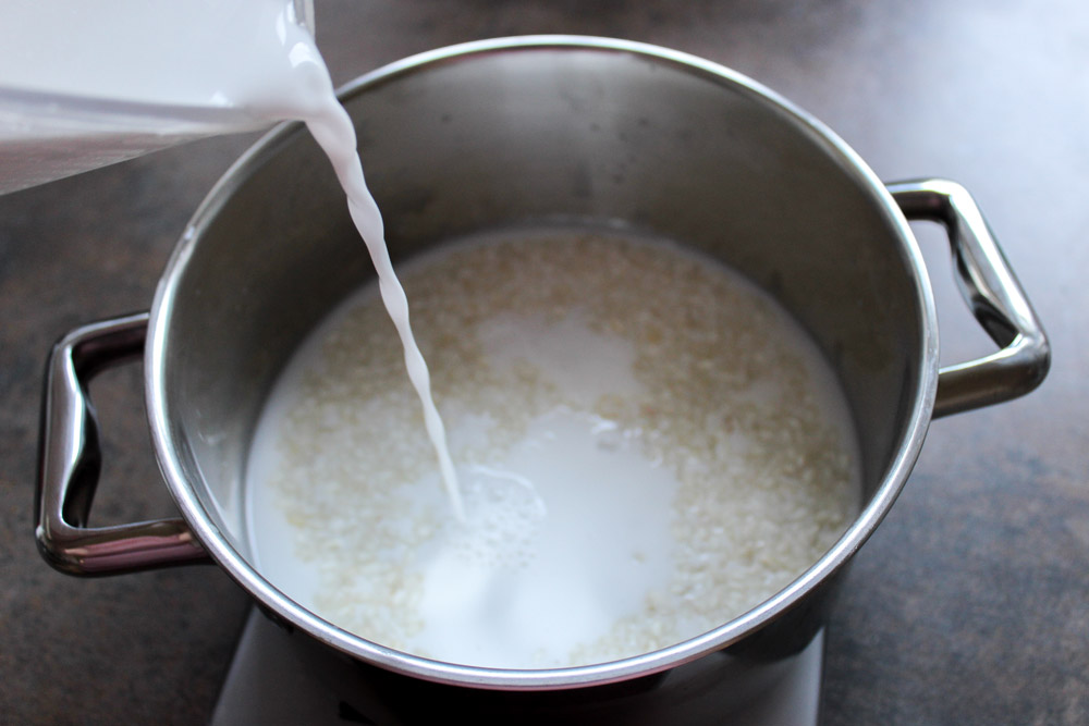 Coconut milk with rice in a pot