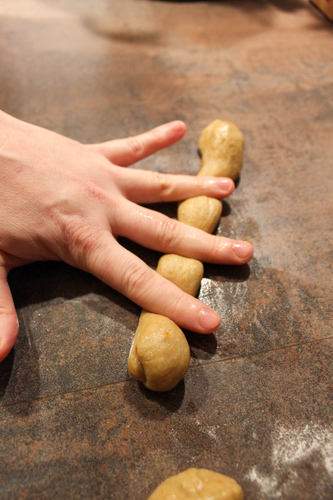 Rolling dough to make bones