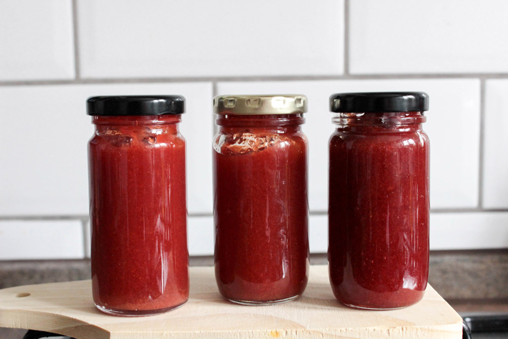 Quince jam in jars