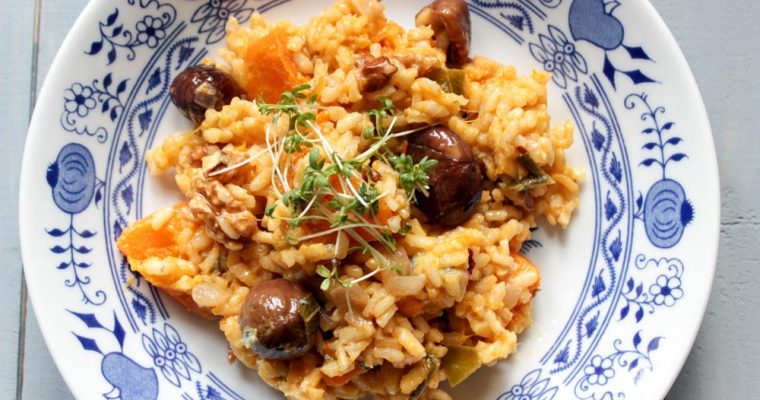 Autumn risotto with butternut squash, chestnuts and gorgonzola