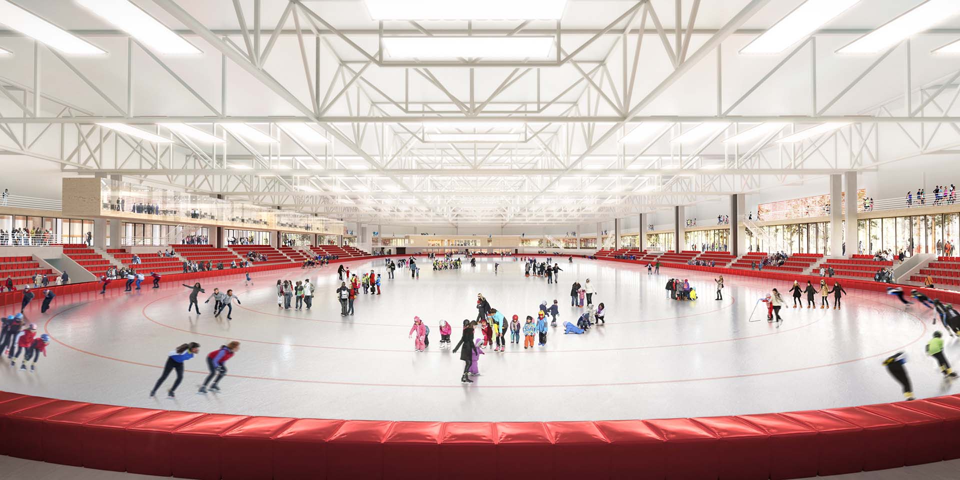 <strong>Valle Hovin Ice Rink</strong> Interior of the Ice Rink at Valle Hovin in Oslo Norway designed by PIR2 developed by Oslobygg KF and constructed by Håndverkskompaniet AS