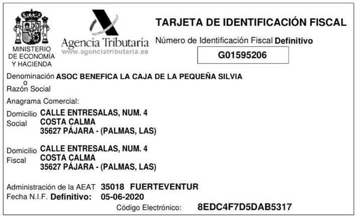 Identificación fiscal - Caja de la pequeña Silvia - Fuerteventura