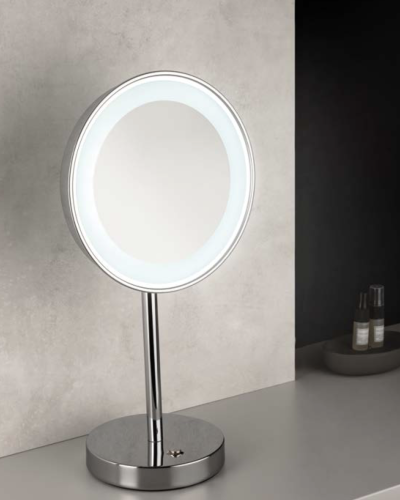 Rundt stilrent makeupspejl med LED-lys på fod