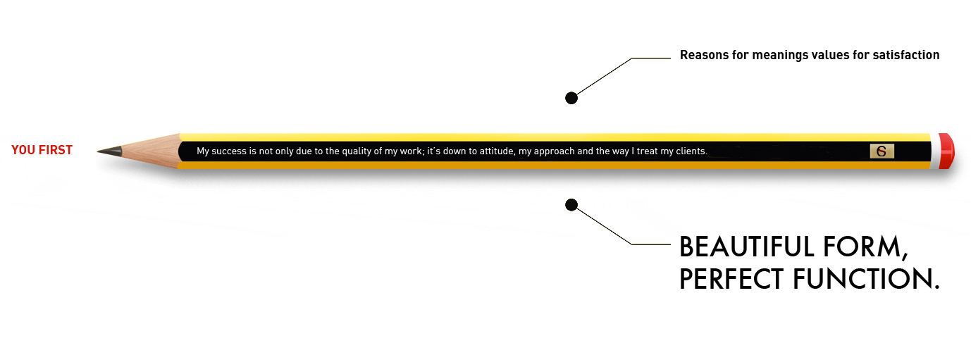 Carlos Simpson Design Studio pencil artwork with the message: Beautiful form, perfect function.