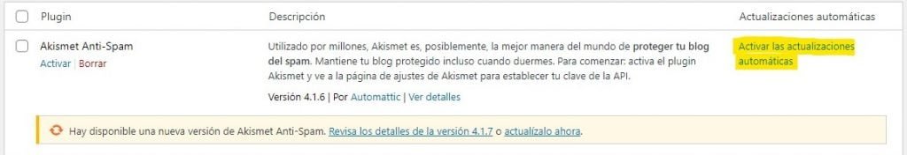Activar las actualizaciones automáticas de un plugin Activar las actualizaciones automáticas de un plugin